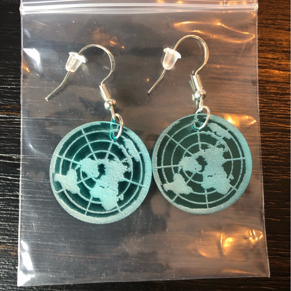 Flat Earth Acrylic Earrings -Blue-green